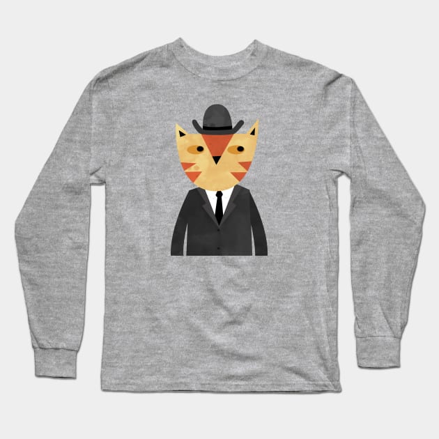 Ginger cat in a Bowler Hat Long Sleeve T-Shirt by NicSquirrell